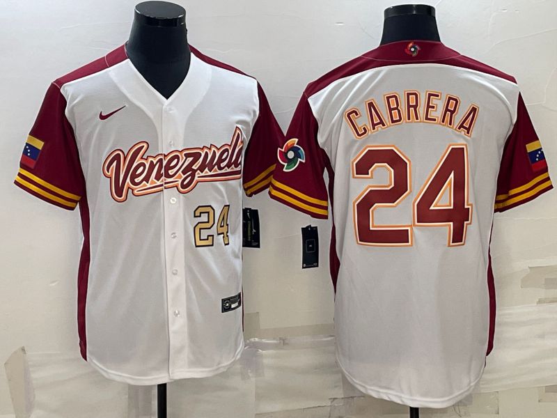 Men 2023 World Cub Venezuela #24 Cabrera White Nike MLB Jersey